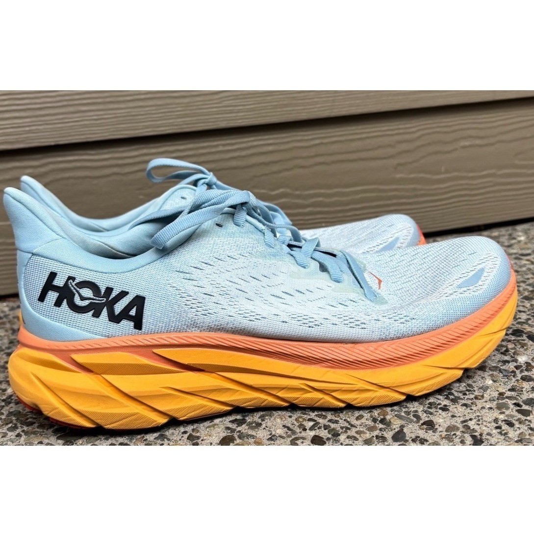Hoka One One Clifton 8 Women's Running Shoes Sky Blue Orange Size 9.5B
