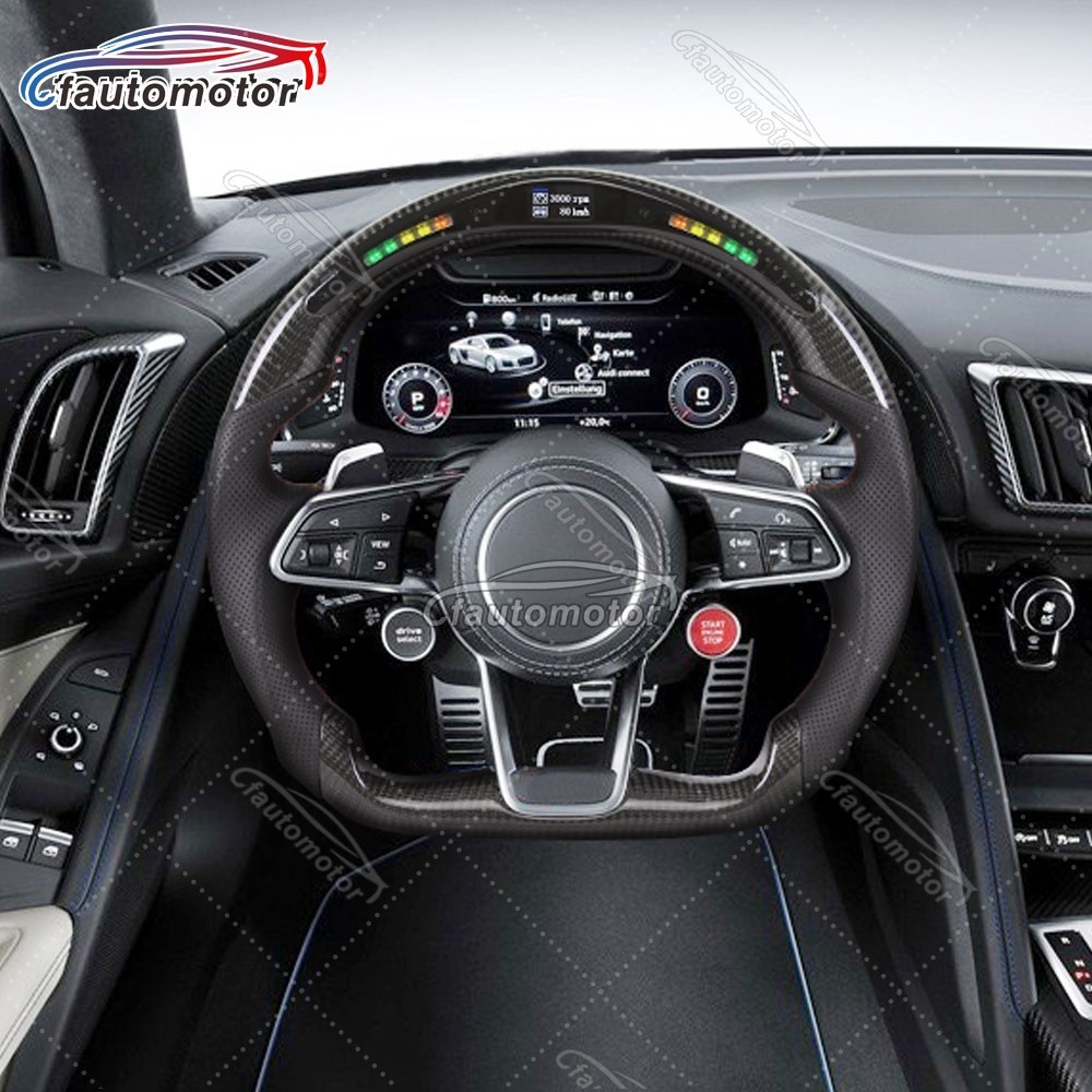 Real Carbon Fiber LED Steering Wheel Black Leather For Audi R8 TT TTS TTRS 16-23