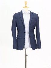 Express 38R Blue Sport Coat Blazer Jacket Solid 2-Button Wool Blend