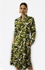 ASOS YAS Dress Green Cream Black 8 Medium Long Sleeve Midi NWT