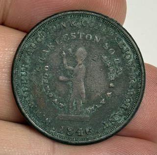 1846 CHARLESTON SC W.W. Wilbur Slave Auction Merchant Token (Copper 3B SC 10)