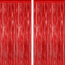 2 Pack Red Tinsel Backdrop, 3.28 FT x 7.05 FT Fringe Curtains, Red Foil Tinsel P