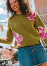 FRNCH Paris Ulyssia Green Floral Sweater Sz S Coquette Soft Boho Cottagecore 