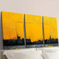3pcs  Yellow Black and Textured Abstract  Z    Wall Art Canvas Framed 50x70cm