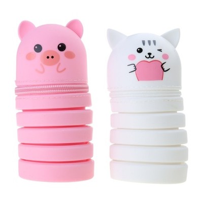 Telescoping Pen Pouches Silicone Zippered Pencil Bag Standing Desk Pen Holder