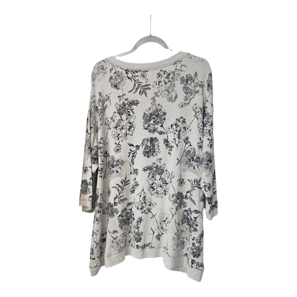 Sonoma Lifestyle Nuevo con Etiquetas Mujer 2X Suéter Gris Floral Dobladillo Acanalado Manga 3/4 Foto 2 de 4