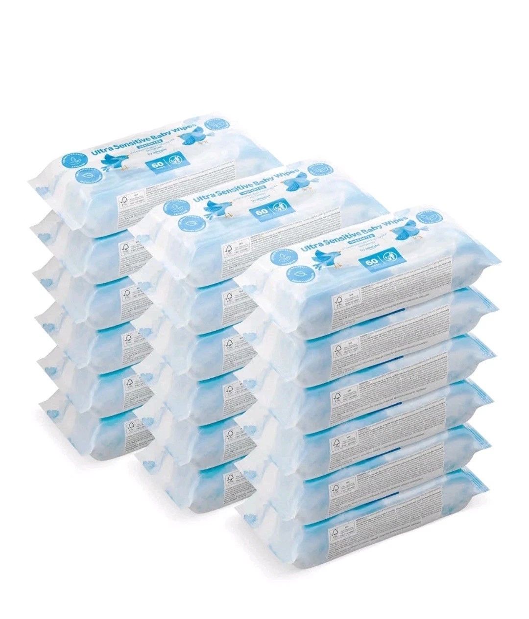 Ultra Sensitive Baby Wipes,99% Water, 1080 Wipes, Unscented, 18 Pack of 60
Opens in a new window or