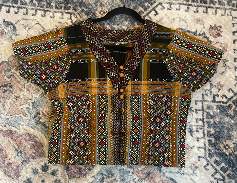 Chaqueta Boho Talla 40 Recortada Negra Estampada Festival Arty Declaración Foto 2 de 4