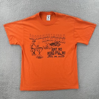Vtg Jerzees Mens Large Orange Shirt Brookside Tavern Beast Feast Road Kill Grill