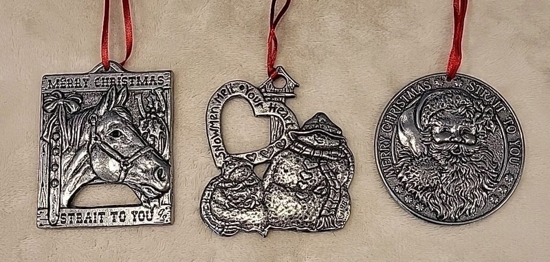 Set of 3, Metal, Pewter, Strait to You, Christmas Ornaments, Holiday