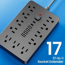 5ft/10ft Extension Cord Multi-Function Power Strip with On/Off Switch And Surge