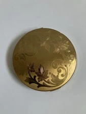 Elgin Vintage Powder Compact Round. Etched Brass. Makeup. Beauty. Powder