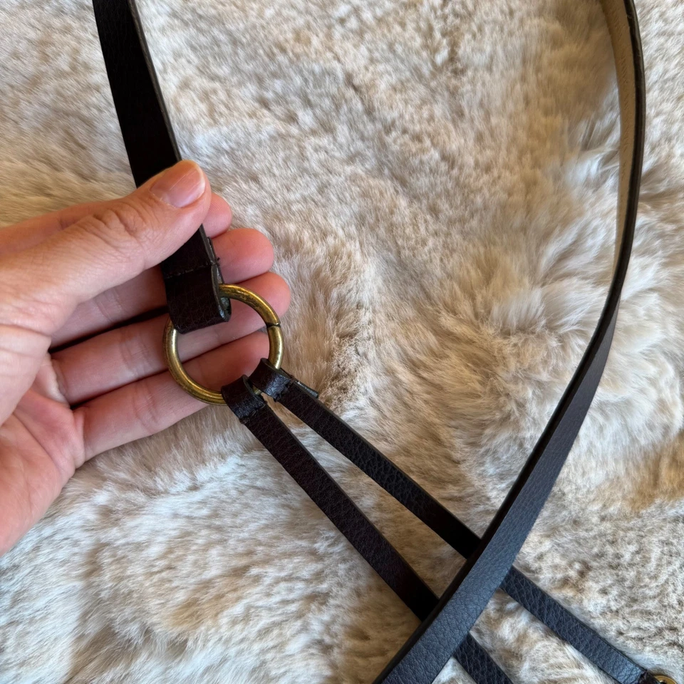 复古 Chicos 皮革腰带女式小号金色马蹄扣深棕色 — 第 3/4 张图片