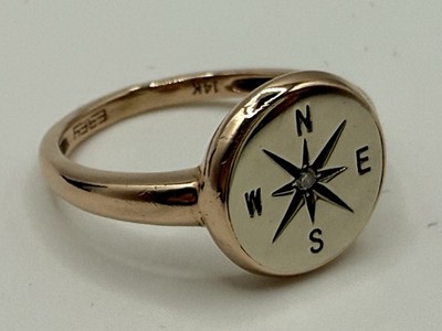 EFFY 14kt White & Rose Gold Compass Ring With Lab Created Diamond Size 6.5