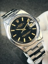 Rolex Oyster Perpetual Date 15000 Mens 1982 Vintage Watch 34mm Black Gilt Dial
