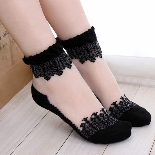 Women Lace Mesh Socks Transparent Thin Crystal Silk Short Ankle Socks Summer - Picture 37 of 38
