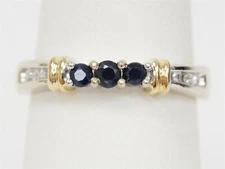 10K White Gold Yellow Gold Accent 3 Stone Blue Sapphire & Diamond Ring