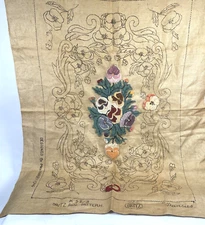 Vintage Rug Hooking Tapestry Dritz Burlap Canvas Mrs Harry King 50" x 40"