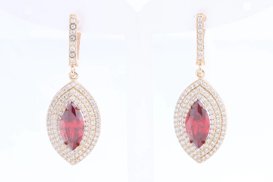 Turkish Handmade Jewelry Marquise Ruby  925 Sterling Silver Earring - Image 4 of 4