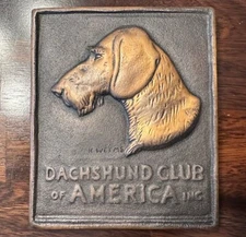 Vintage Dachshund Club Of American Bronze Metal Dog Plaque Katherine Weems Lane