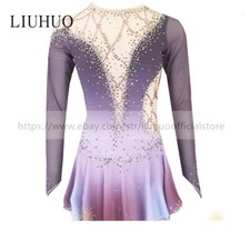 Women Aldult Girl Customize Costume Competition Leotard Ice Skating Dress Gray