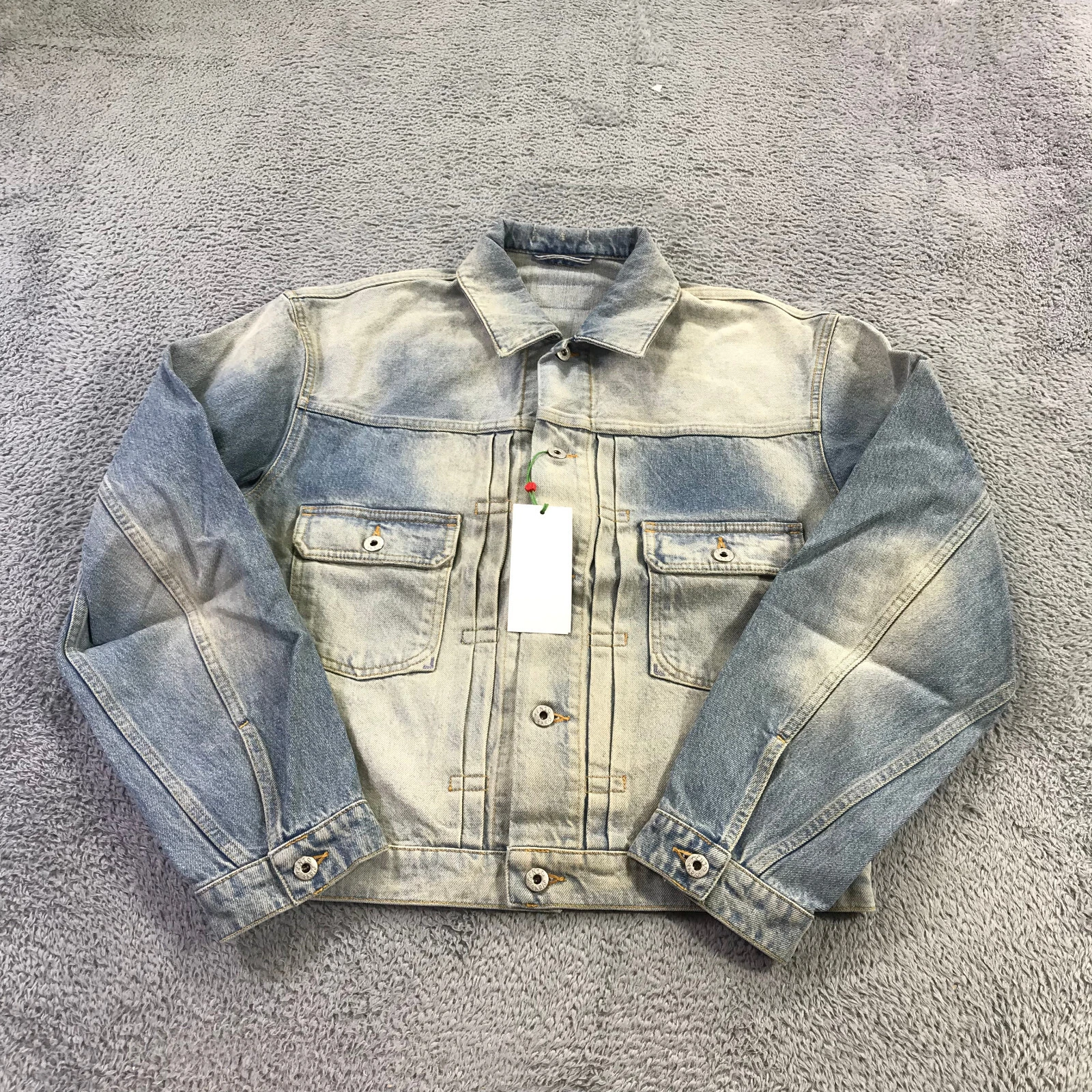 Kenzo Giacca Uomo Piccola Stone Candeggina Sporco Denim Trunker Ranch Blu Casuial