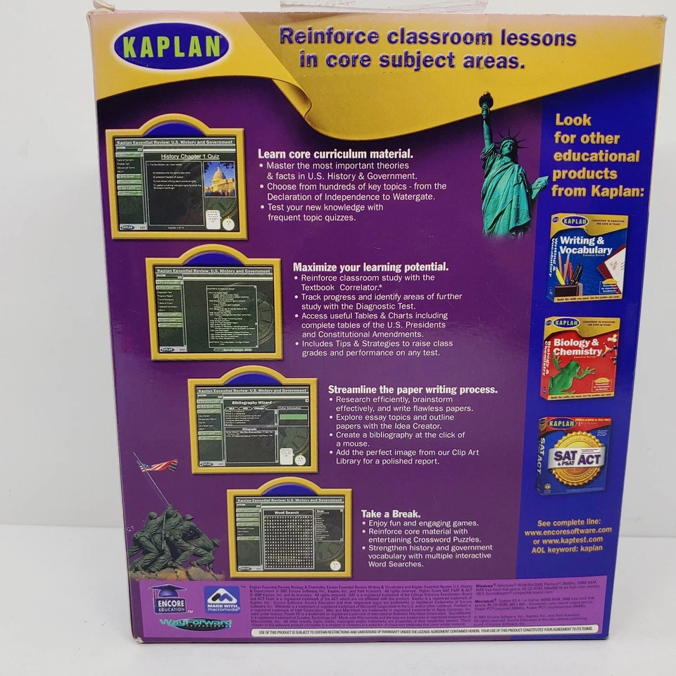 Vintage Kaplan US History & Government Essential Review PC Software Program 2001 - Image 3 of 4