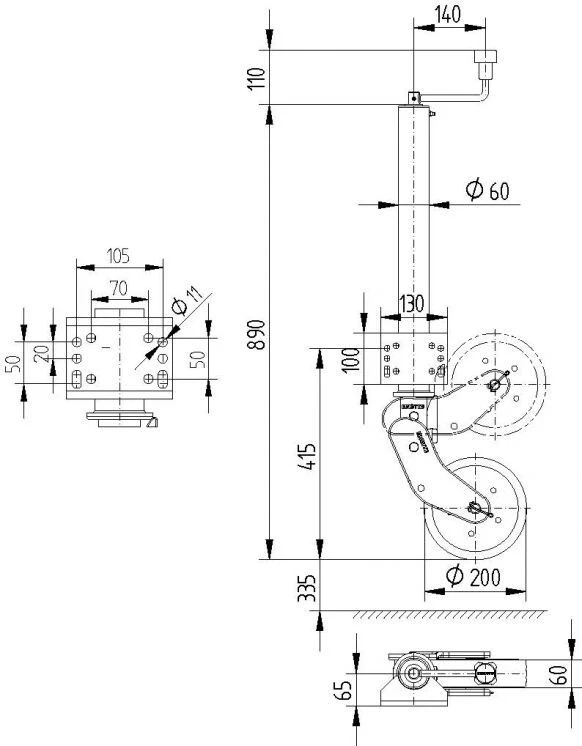 KNOTT Schwerlast Automatik Stützrad 500kg 200x50 ATK60V für PKW Anhänger Trailer - Bild 2 von 2