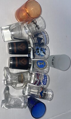 Shot Glass Lot Of 14 Harley Yager Jameson Jim Beam Sea World Air Force Navy D.C.