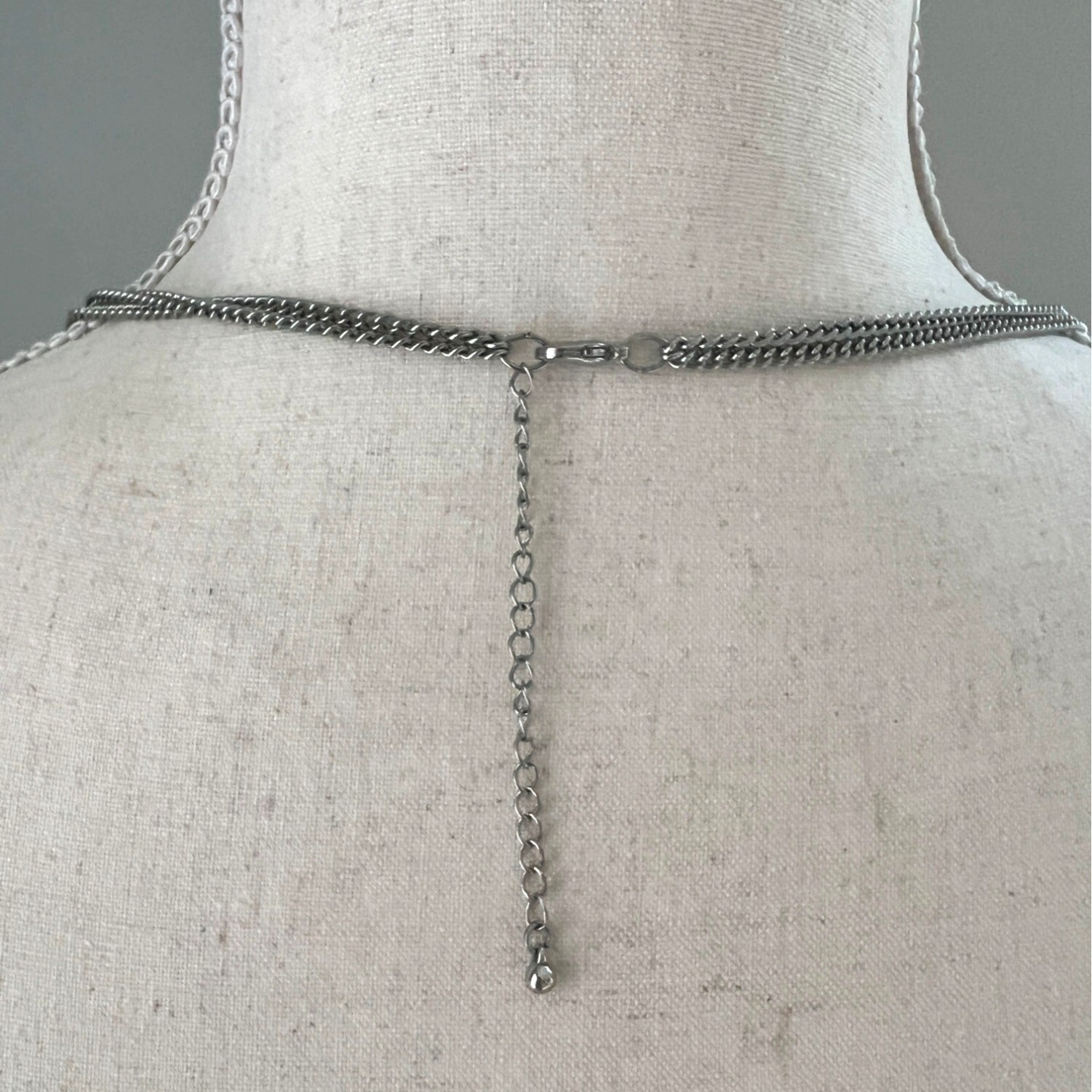 * Long Silver Tone Double Chain Interlocking Ring… - image 3