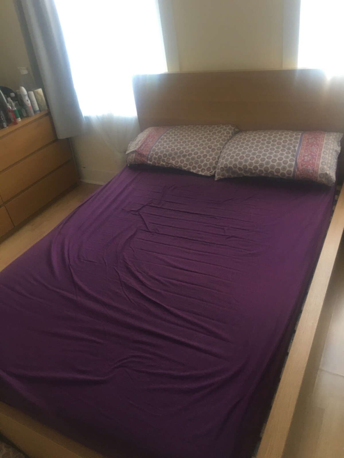 Ikea MALM Double Bed, high, oak veneer, Standard Double Barely Used