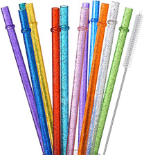 ALINK 12-Pack Glitter Reusable Clear Plastic Straws, 11" Long Hard Tumbler Repla