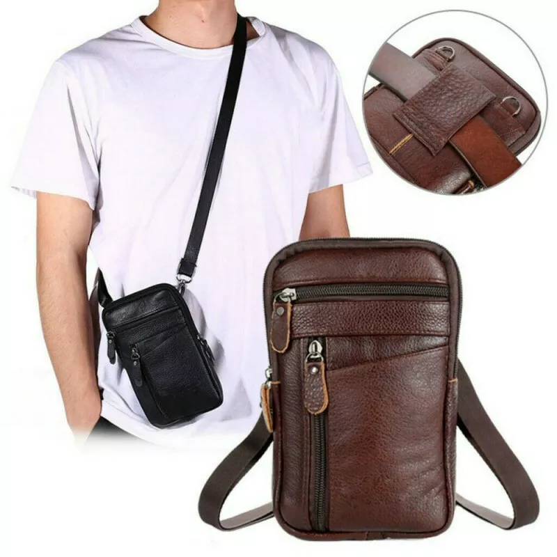 Men Casual Small Leather Shoulder Bag Phone Pouch Messenger Bag Crossbody  Bags