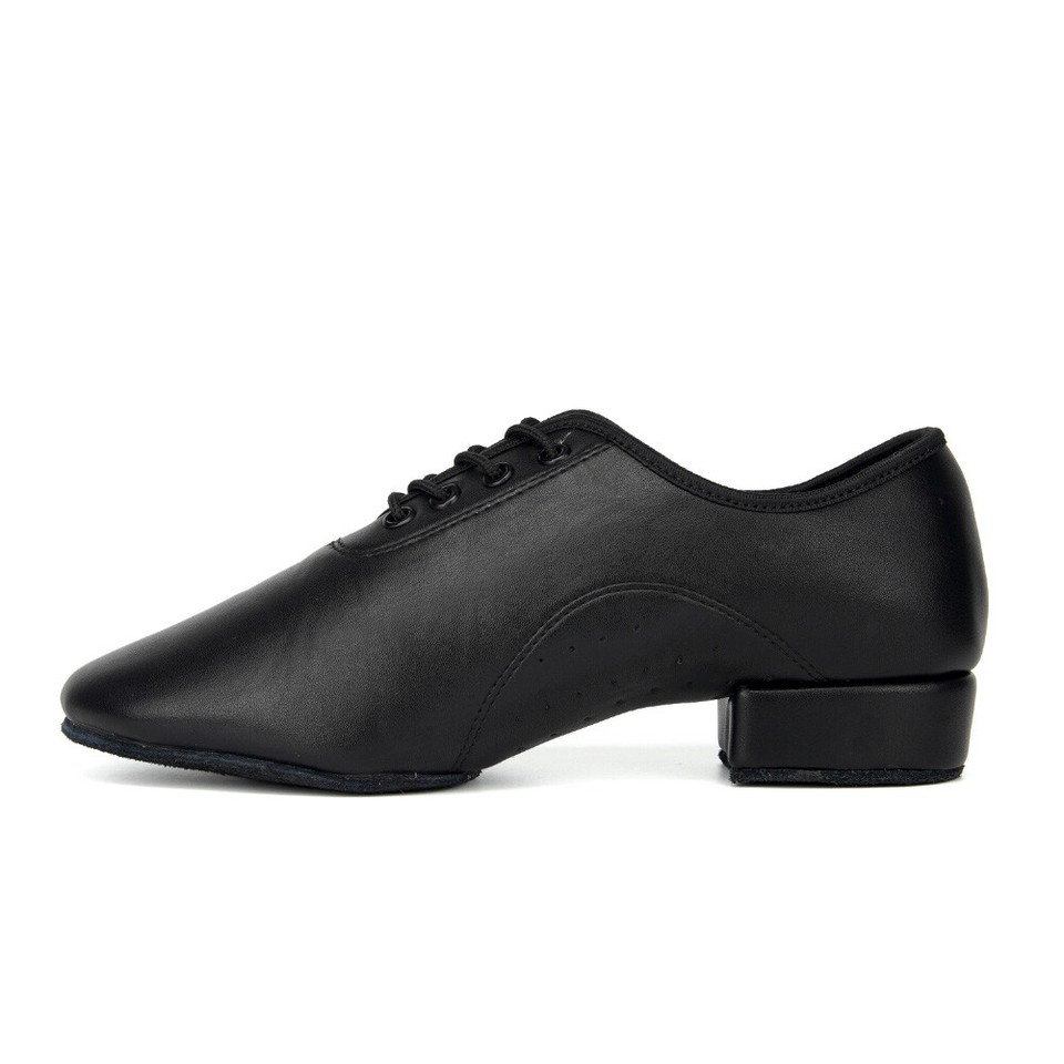 Men's Latin Dance Shoes Black - Low Heel PU Salsa Tango Ballroom Shoes For Boys & Men