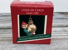 1989 LOAD OF CHEER Elf Swinging on a Ball Ornament: Hallmark Miniature Ornament