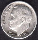 US 1957D Very Fine Roosevelt Silver Dime, Splendid Toning, KM 195