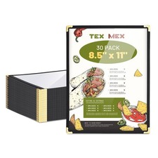 WeChef 30 Packs Restaurant Menu Covers 8.5 x 11 Single Page 1 Page 2 Views Black