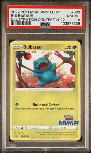 PSA 8 Bulbasaur Pokemon 2022 Illustration Contest Black Star Promo SWSH303