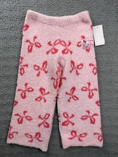 The Grinch Pants Girls XS 4/5 Pink Fuzzy Bow Fleece Pull On Lounge Sweatpants