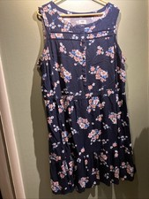 Old Navy Midi Shift Dress Size 22 Navy Blue Floral V Neck Side Zipper Flowy