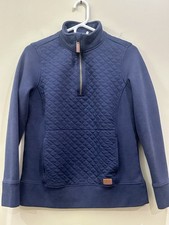LL Bean Women's Quilted Quarter-Zip Pullover Sweater Navy Blue Warm Small W112
