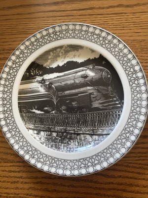Kent Barton 222 Fifth Slice of Life Train Race  2 Salad Plates, Black and White 