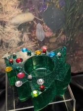 Christmas tree candle holder handmade from epoxy resin.  festively decorated