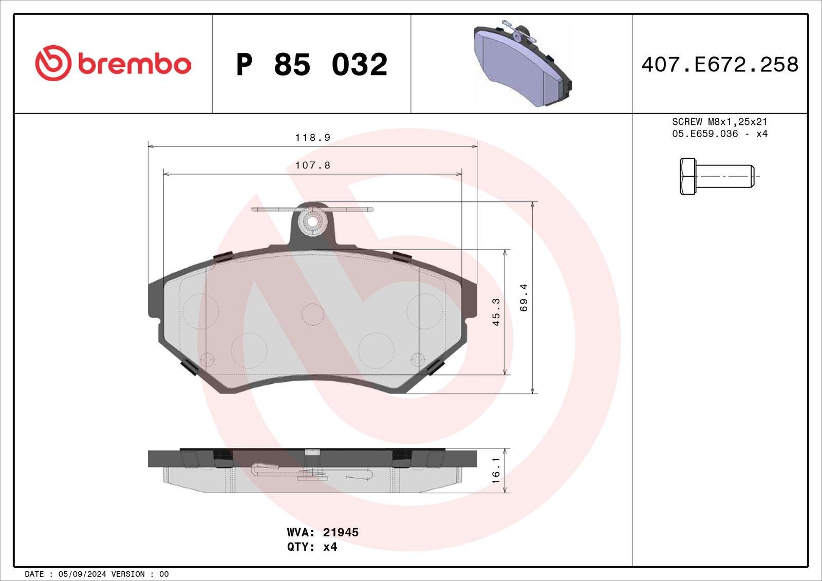 Für BREMBO P 85 032 HAM PADS. FRONT VW GOLF III 94-97
