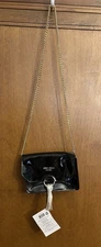 Jimmy Choo Clutch Purse Gold Chain & Logo Tassel Crossbody Shoulder Evening Bag 