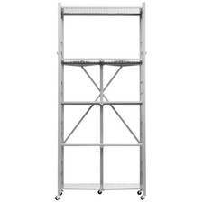 Foldable 5-Tier Utility Shelf Rolling No Assembly Storage Rack Grey