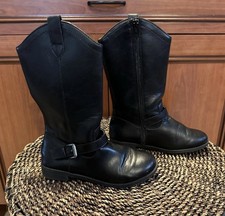 Old Navy Girls High Boots Black With Buckle Size 2 Side Zip Faux Leather