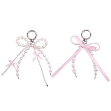 Colorful Bowknot Keyring Butterfly Knot Key Chain Pearls Beaded Bow Bag Pendant