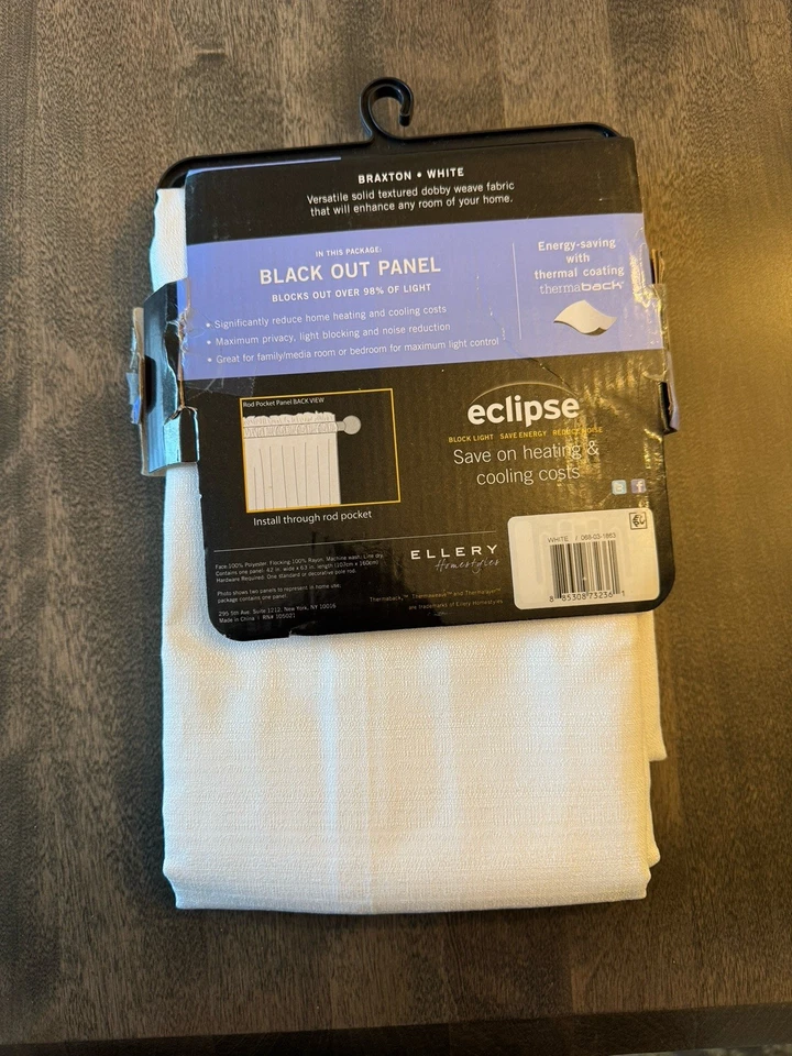 Eclipse Blackout Curtain Braxton White 63" x 42" Black Out Panel  New - Image 3 of 4
