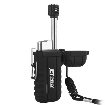 JETPRO Telescopic Refillable Butane Torch Lighter Waterproof Windproof Black
